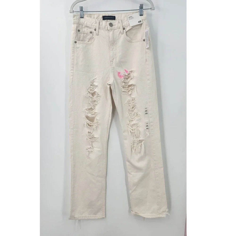 New NWT‎ Aero 90's Baggy White Denim Jeans Flawed Size 4R